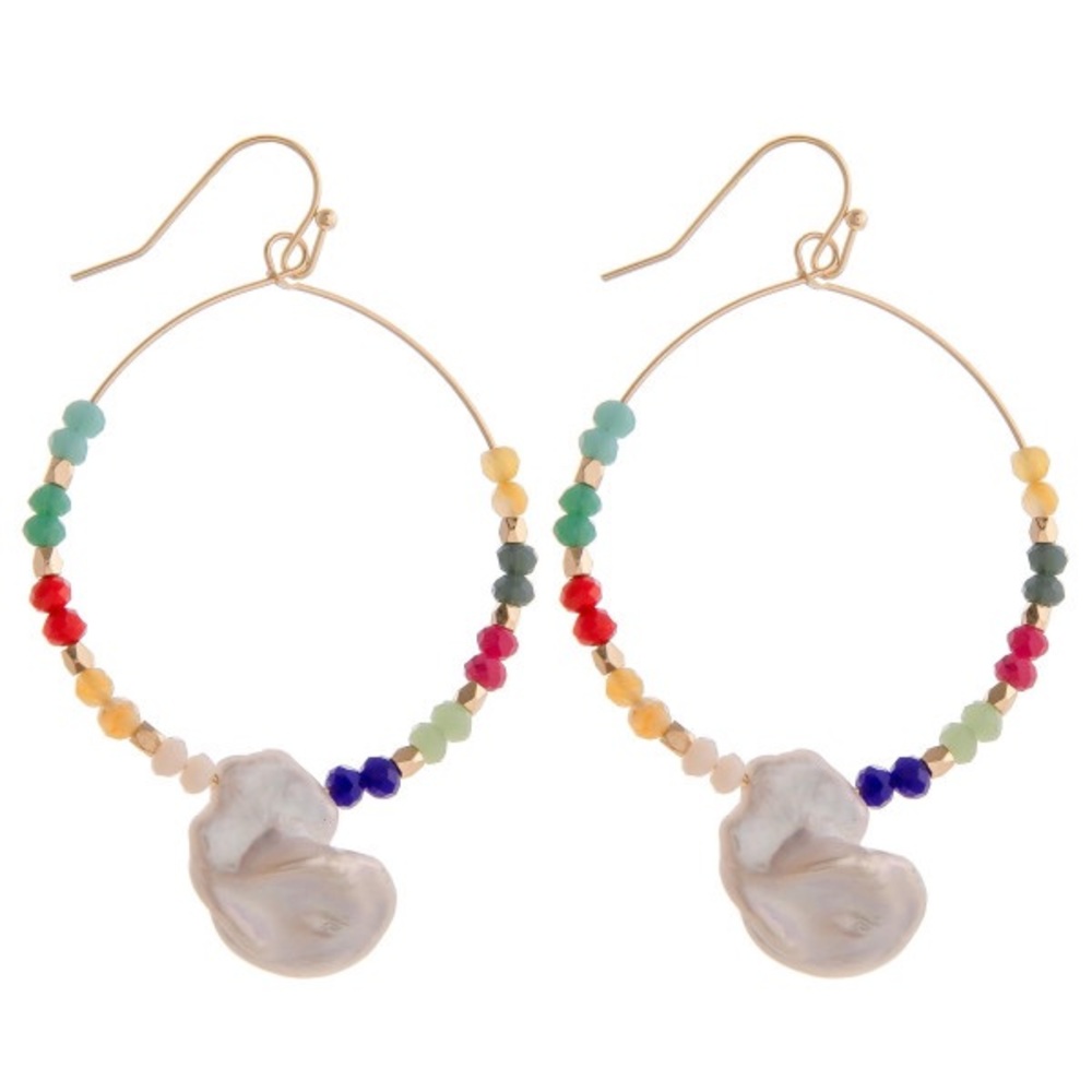 Long baroque pearl circular earrings multicolored